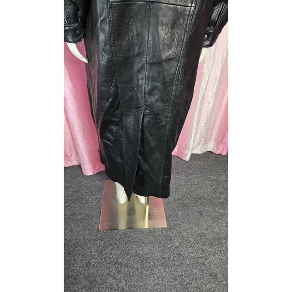 Midway Vintage Leather Collection Black Long Trench Coat Size Large Men's - Picture 10 of 16